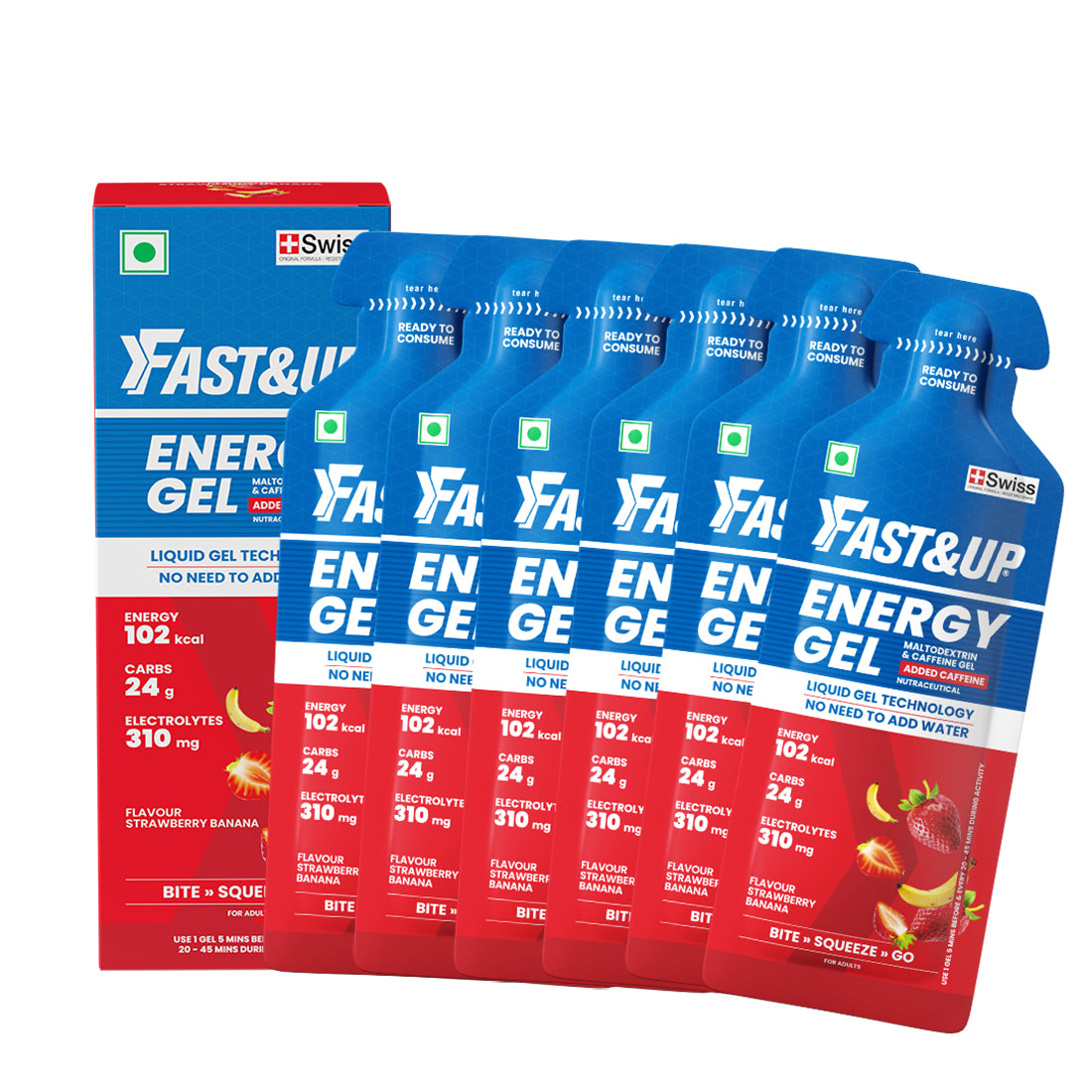 Fast&Up Energy Gels For Energy Boost | Caffeinated - Pack of 3