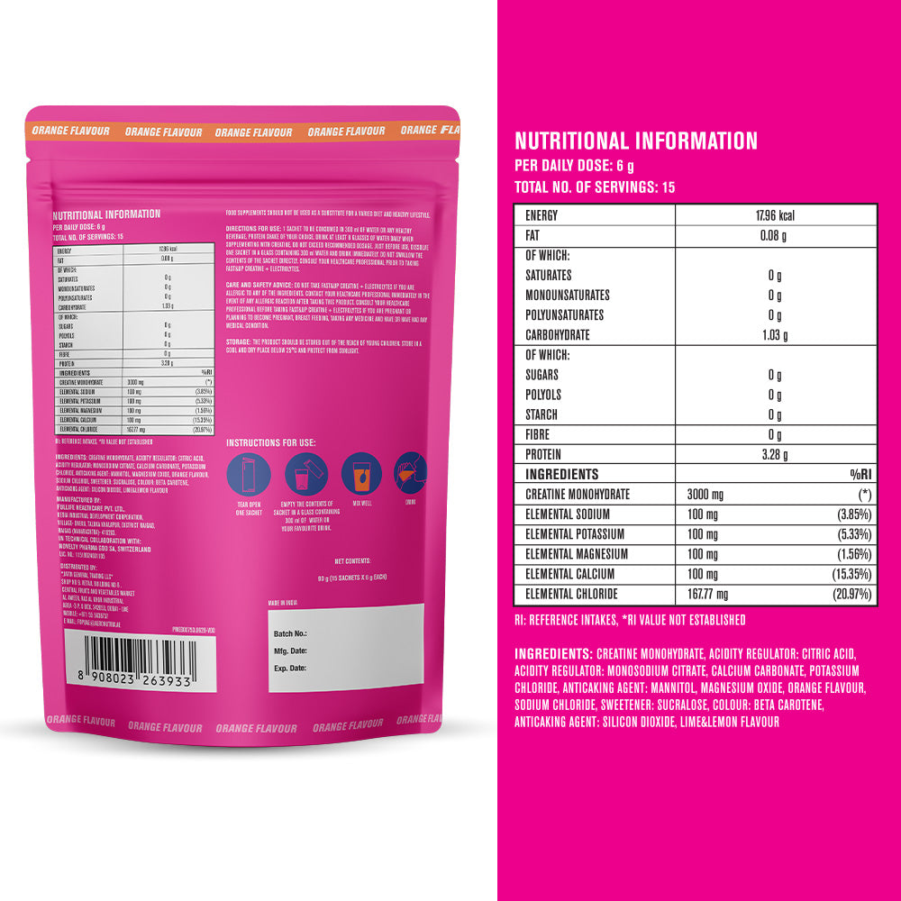 Fast&Up Creatine + Electrolytes For Strength & Hydration | Zero Sugar - Pack of 3