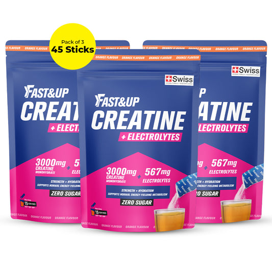 Fast&Up Creatine + Electrolytes For Strength & Hydration | Zero Sugar - Pack of 3