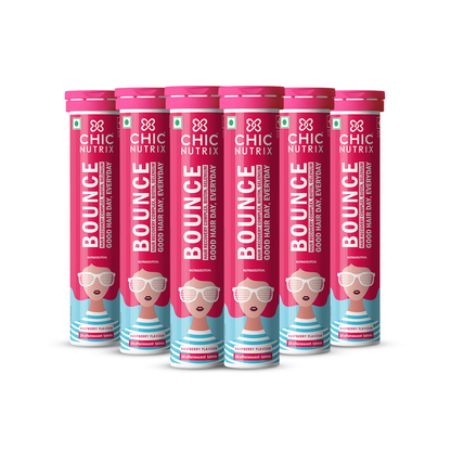 Bounce - Hair Growth & Hair fall Control with Keratin Boosters & Biotin - 20 Effervescent Tablets,  Raspberry Flavour - Pack of 6