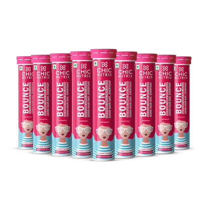 Bounce - Hair Growth & Hair fall Control with Keratin Boosters & Biotin - 20 Effervescent Tablets,  Raspberry Flavour - Pack of 9