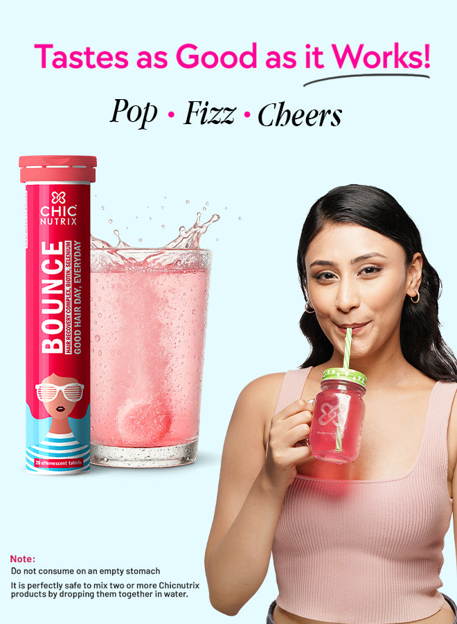 Bounce - Hair Growth & Hair fall Control with Keratin Boosters & Biotin - 20 Effervescent Tablets,  Raspberry Flavour - Pack of 3